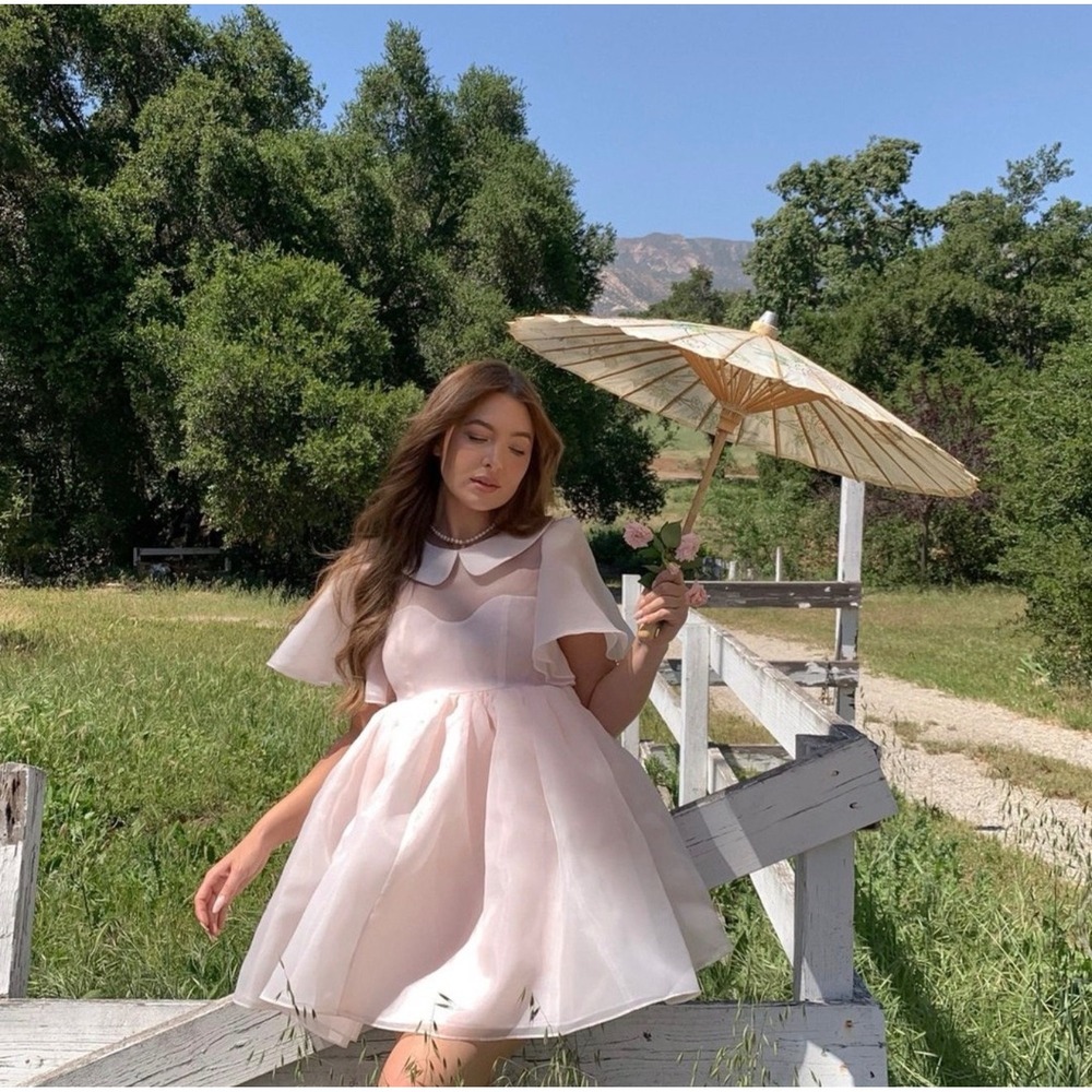 Selkie‎ Lala Land Dress Pale Pink Organza Baby Doll Mini Romantic Cottagecore M